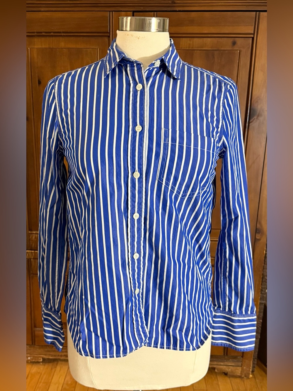 J. Crew Blue and White Vertical Stripe Button-Up Shirt